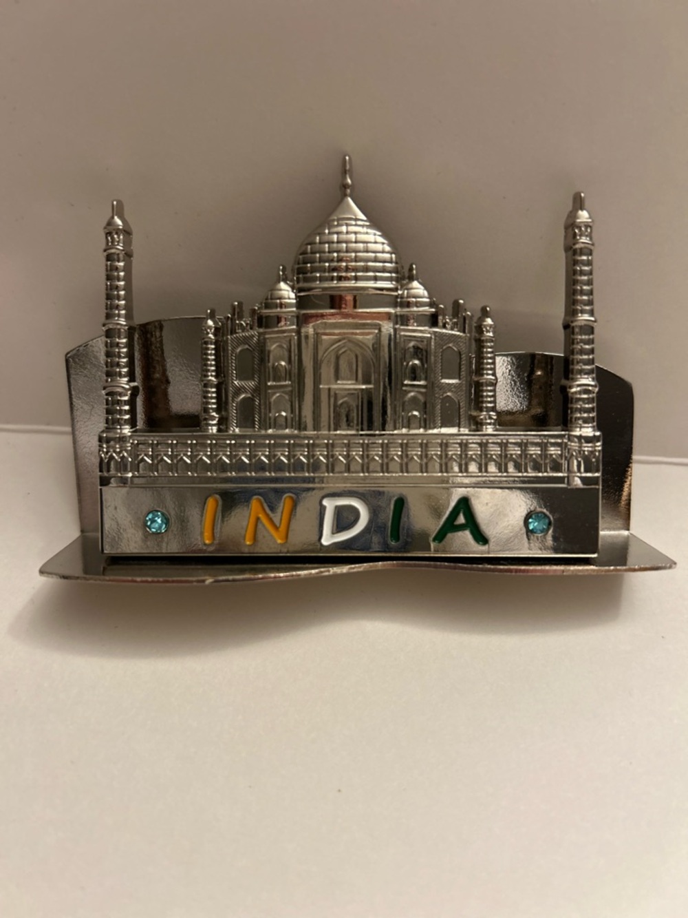 Metal Taj Mahal Business Card Holder/Souvenir with 'INDIA' Lettering
